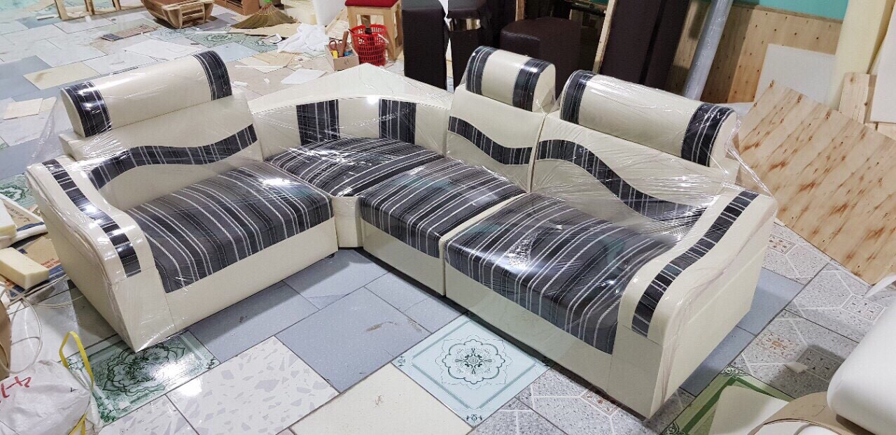 Bộ Sofa Góc Màu Kem Cải Sọc Đen  Hải Phòng